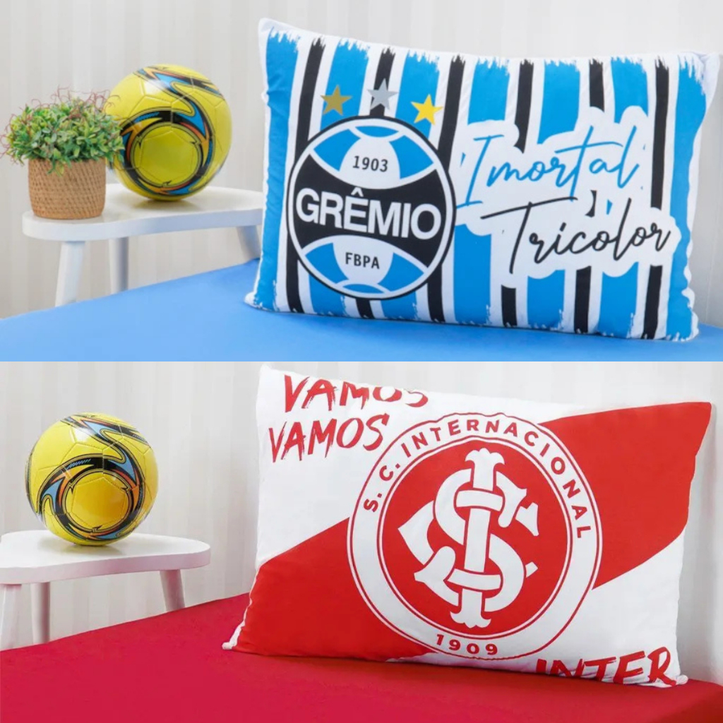 Jogo de Cama 2 Peças Lençol e Fronha Algodão Time de Futebol Grêmio Tricolor Inter Colorado Solteiro