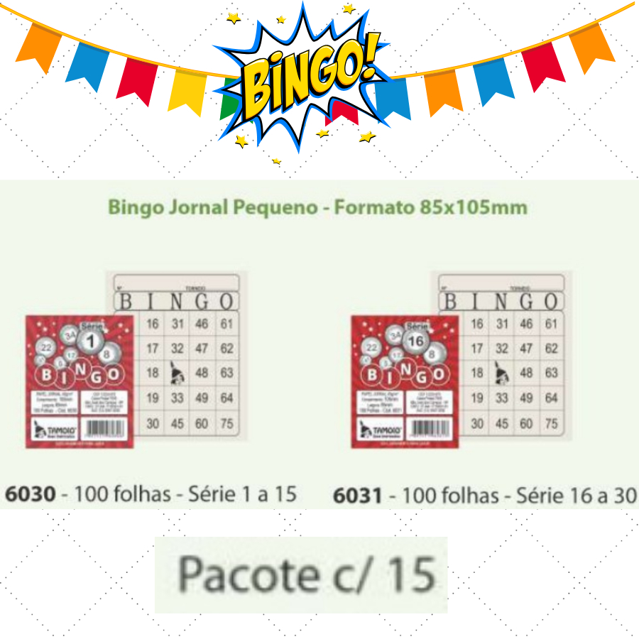 1500 CARTELAS MINI BINGO PARA FESTA JUNINA PAPEL JORNAL TAMOIO (15 BLOCOS)
