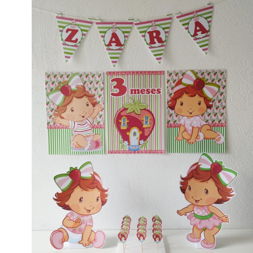 Kit festa Só um bolinho personalizado para mêsversário e aniversário Moranguinho Baby, Decoração infantil na mesa