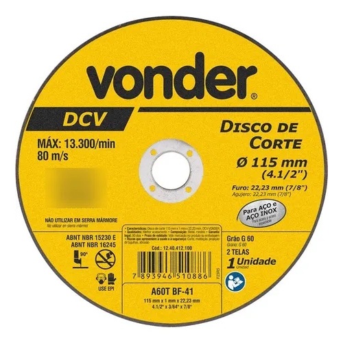 Disco Corte 115MMX1MMX22,23MM VONDER