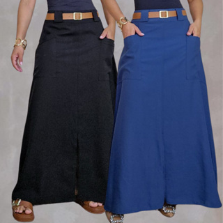 Kit 2 Saias Longuete e Bolso Cargo Elegante Moda Cristã Rodada em Oferta na Shopee