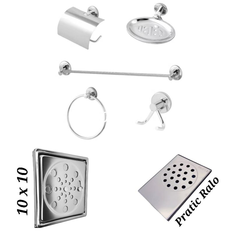 Kit Acessórios Para Banheiro Ralo Grelha De Banheiro 10 x 10 Ralo De Box Pratic Ralo Seco