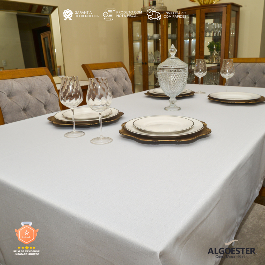 Toalha de Mesa Buffet Mesa Posta Requinte Delicatta Maquinetado 4, 6, 8, 10, 12 Lugares