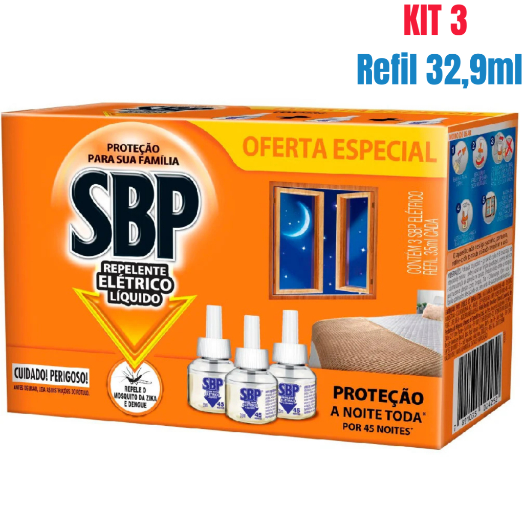 Kit 3 SBP Refil Elétrico Com 32,9 ml - Dura até 45 noites Cada