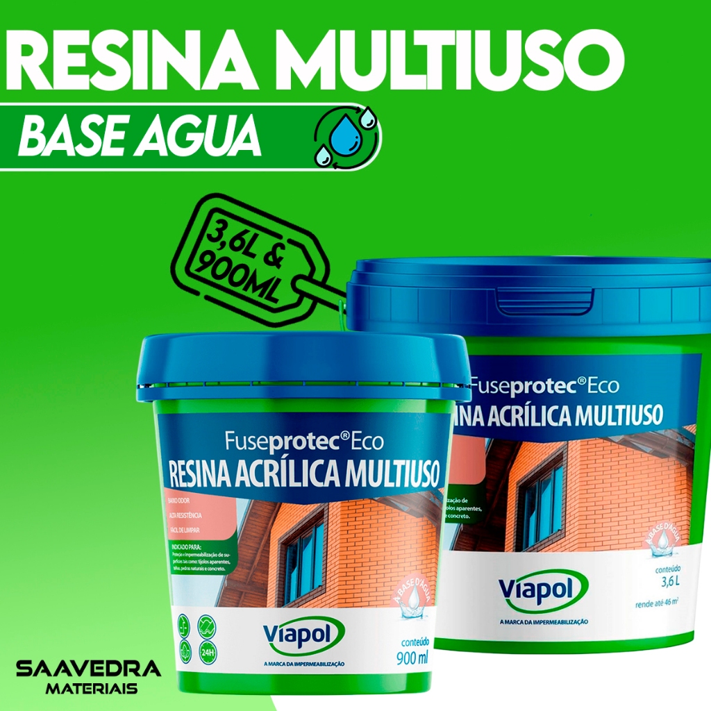 Resina Acrílica Base Agua Incolor Premium Fuseprotec 900ml e 3,6l Viapol