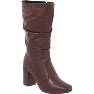 Bota Feminina Sofiolí Cano Longo Enrugada Salto Alto Grosso Bico Quadrado Original Moda Confortável em Oferta na Shopee