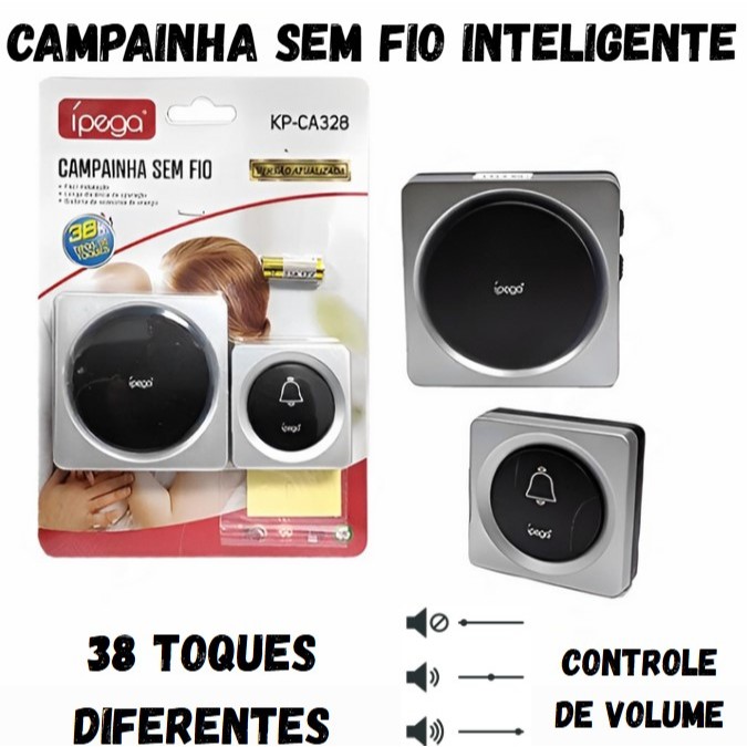 🔔 Campainha Sem Fio Atualizada iPega KP-CA328/38 Toques, Controle de Volume e Pilha Inclusa
