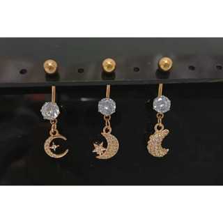 Piercing Pingente De Lua Com Pedraria - Dourado Aço Cirúrgico para Umbigo em Oferta na Shopee