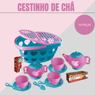 Kit Chazinho Cesta Piquenique 14pcs Conjunto de Xicaras Pires Colherzinha Infantil c/ Comidinhas Brinquedo Infantil em Oferta na Shopee