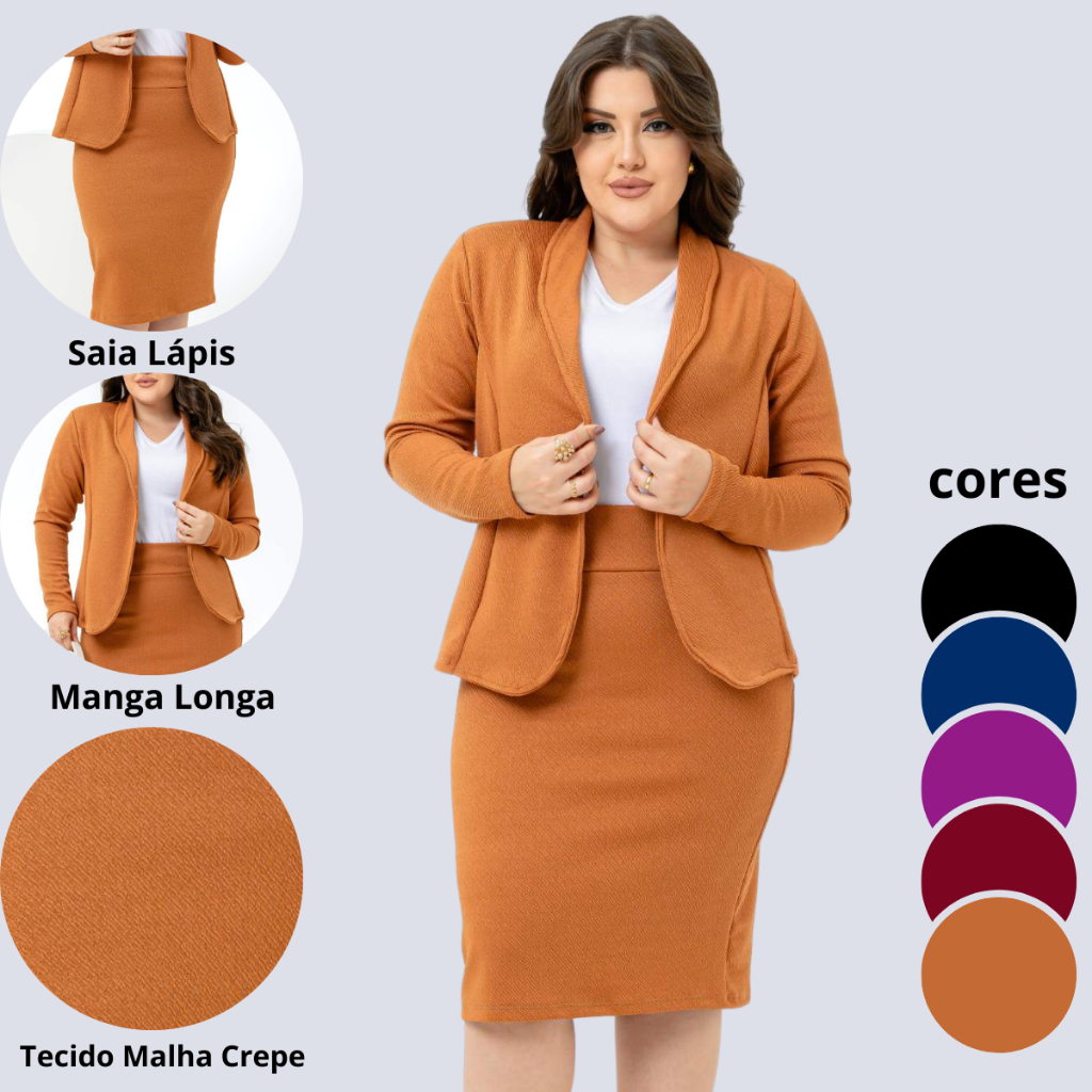Conjunto Feminino Blazer e Saia Tubinho Social Malha Crepe em Oferta na Shopee