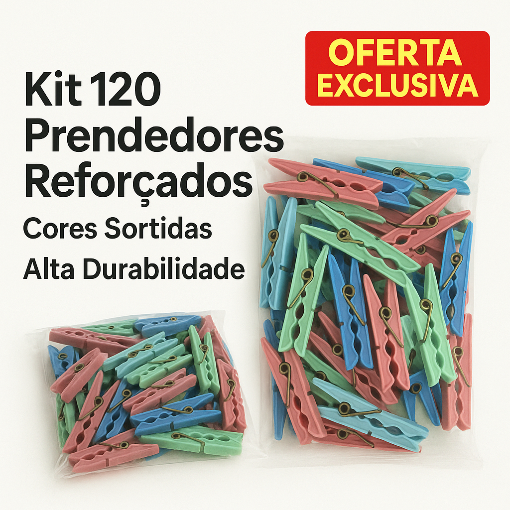 Kit 120 Prendedores de Roupa Reforçados Coloridos – Plástico Resistente com Mola Forte