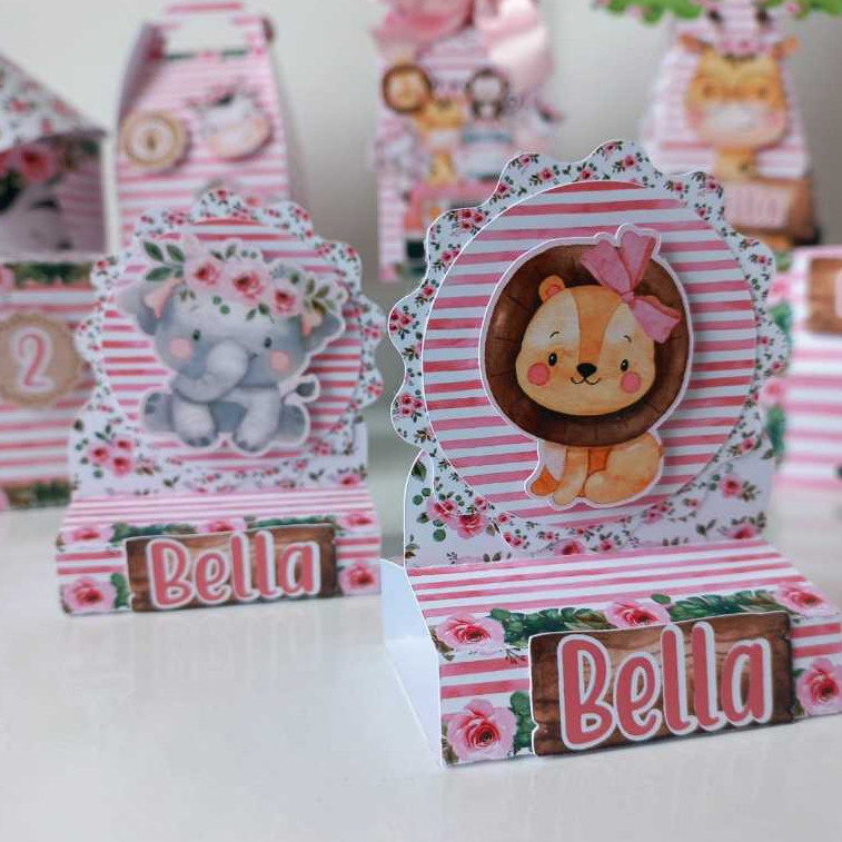 20 Porta Bis duplo - Lembrancinha personalizada Safari Verde ou Rosa - Aniversário infantil e caixas temáticas