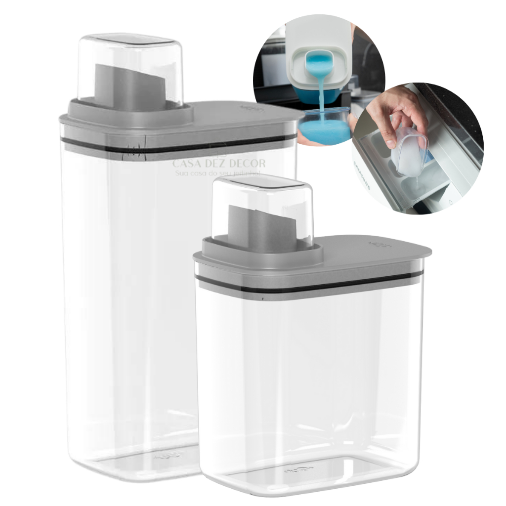 Kit Dispenser Organizador de Lavanderia 2,3 + 1,5 L Acrílico AMACIANTE SABÃO EM PÓ SABONET...