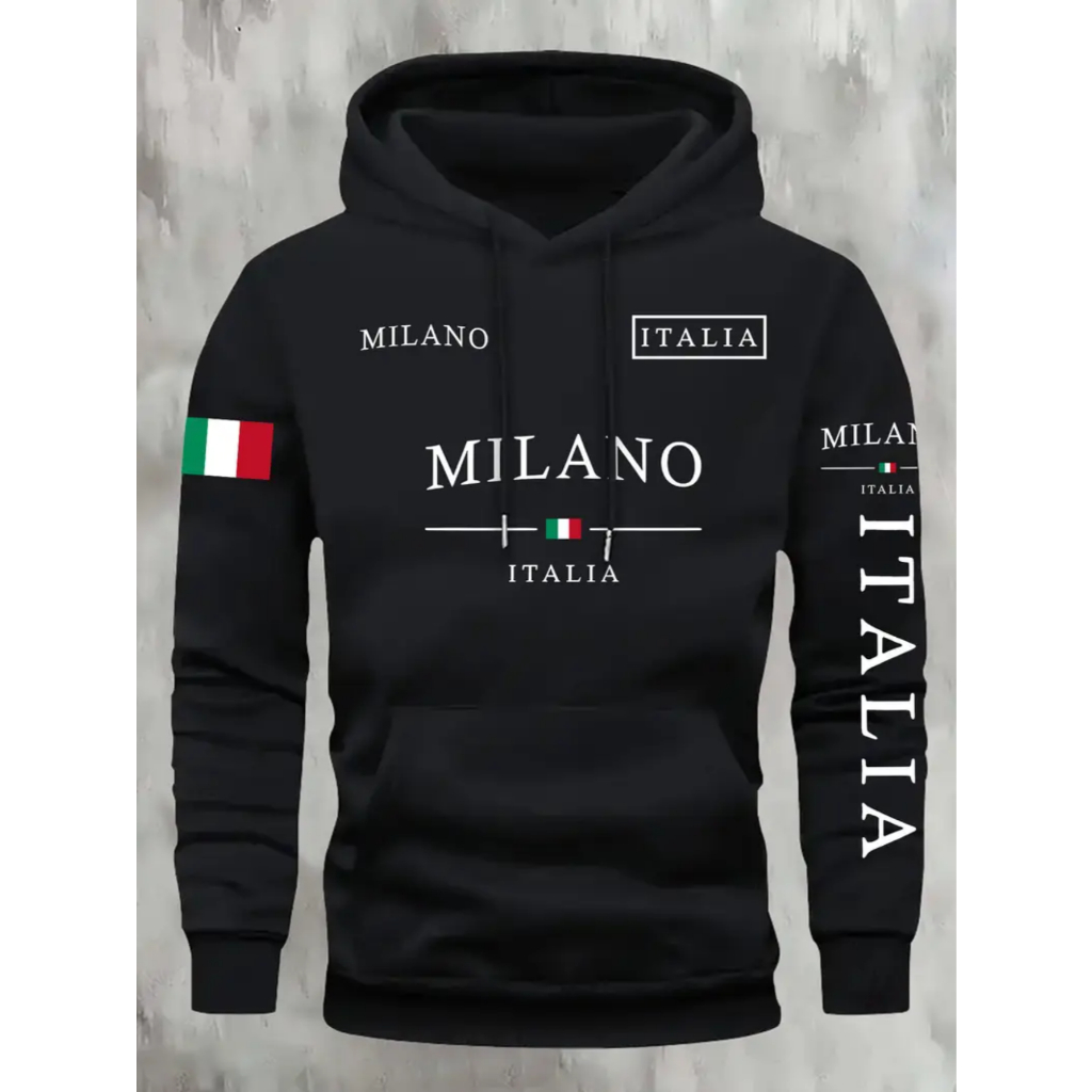 Moletom Canguru Unissex Milano Italia Agasalho Casaco Blusa De Frio Blusão Capote Flanelado Lançamento Envio já