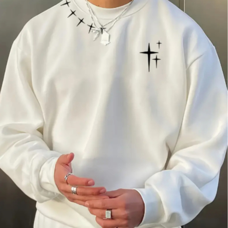 Blusa Moletom Gola Redonda Estampada Star Estrela Cruz Minimalista Algodão Confortável