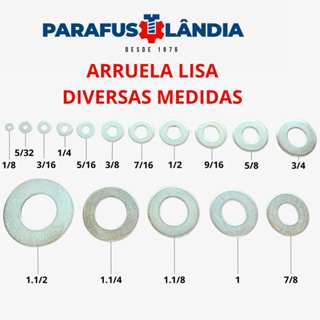 Arruela Lisa Ferro Zincada 5/32 - 3/16 - 1/4 - 5/16 - 3/8 - 7/16 - 1/2 - 5/8 - 9/16 - 3/4 - 7/8 em Oferta na Shopee
