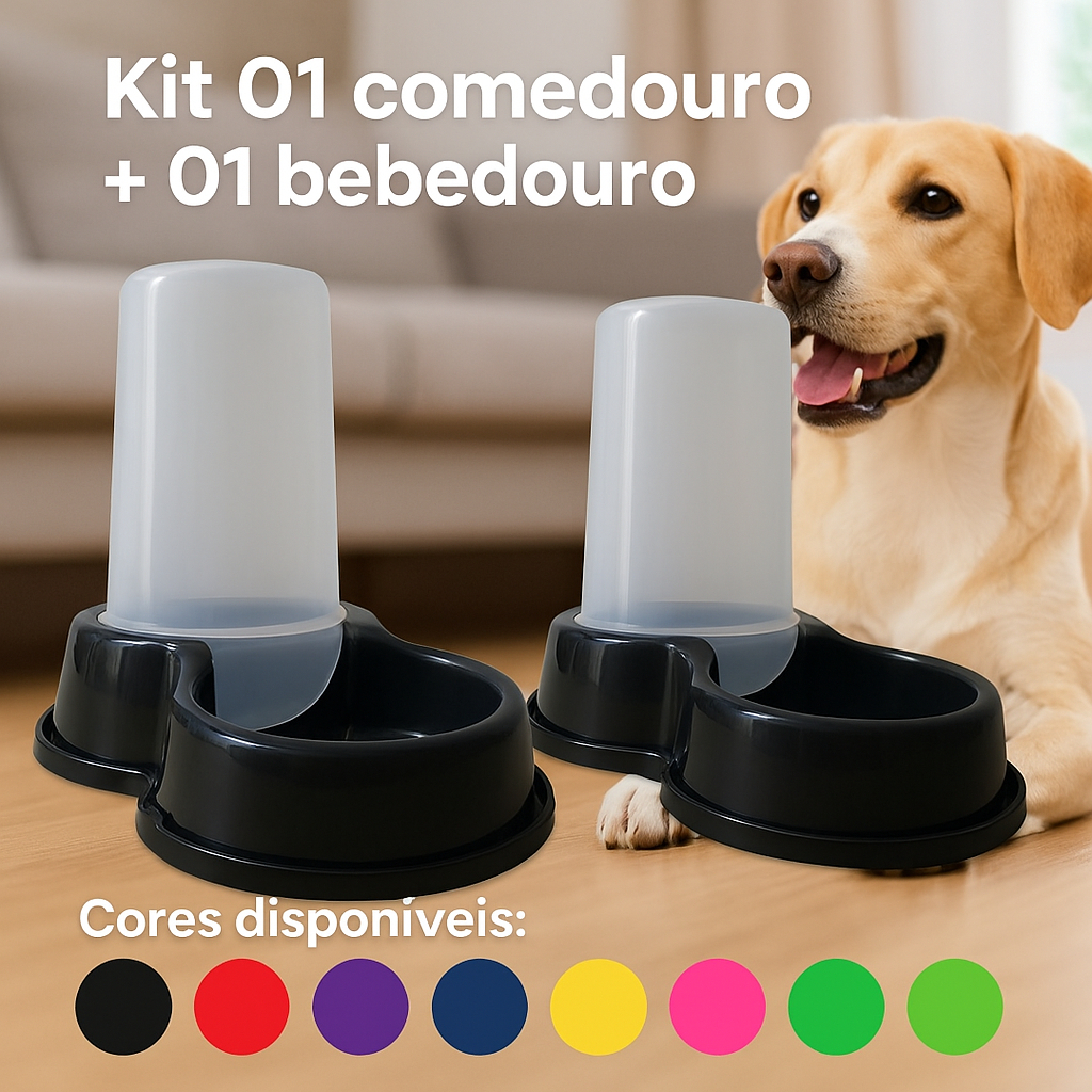Kit Bebedouro 1,5l + Comedouro 600g Automatica Flex Pet Cão Gato Cachorro