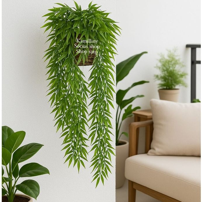 Bambu Da sorte pendente Completo Com Vaso De Vime Arranjo decorativo De parede