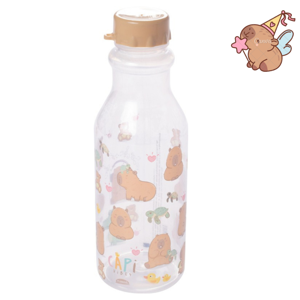 Garrafinha Infantil de Plástico Capivara CAPIvibes com Tampa Antivazamento 500ml Lancheira Plasútil