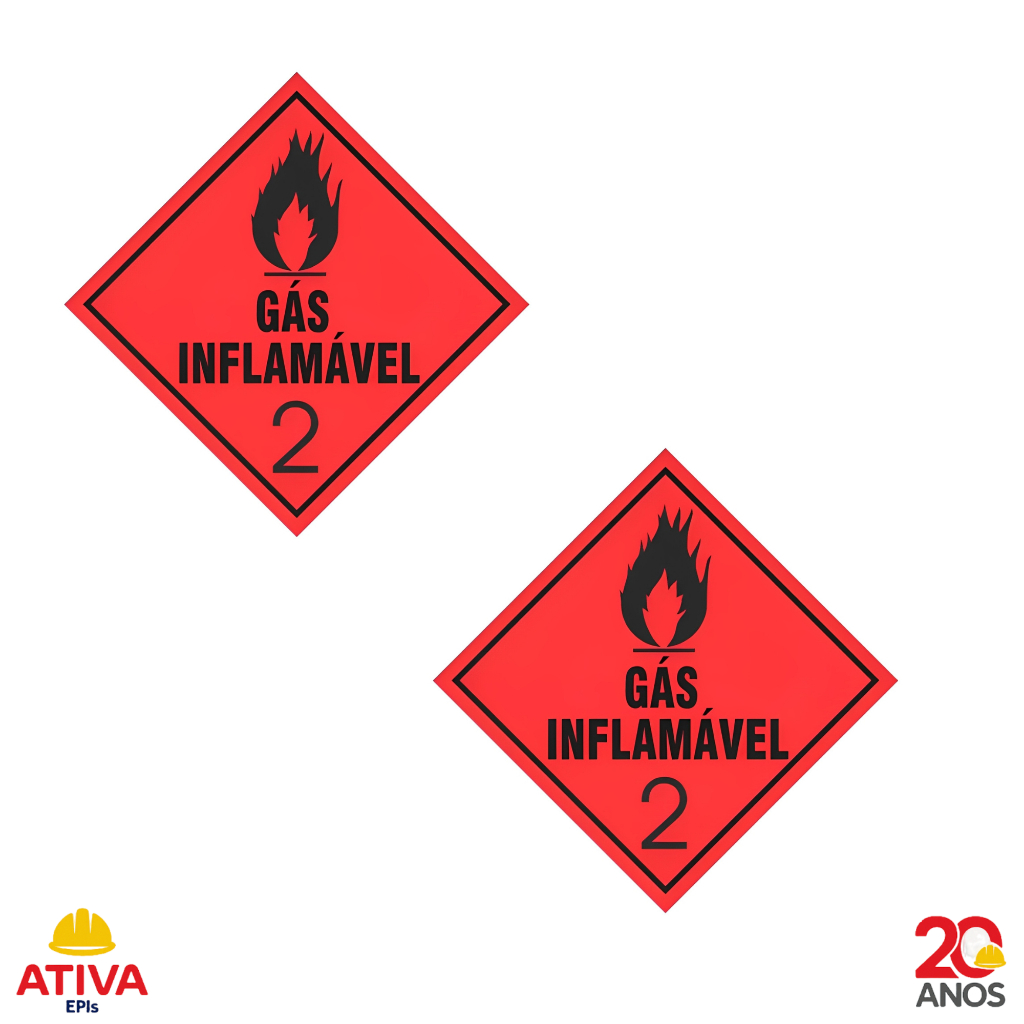 Kit c/ 2 Placa de Sinalização Simbologia 30x30cm Caminhão Segurança ONU Gas Inflamavel 2