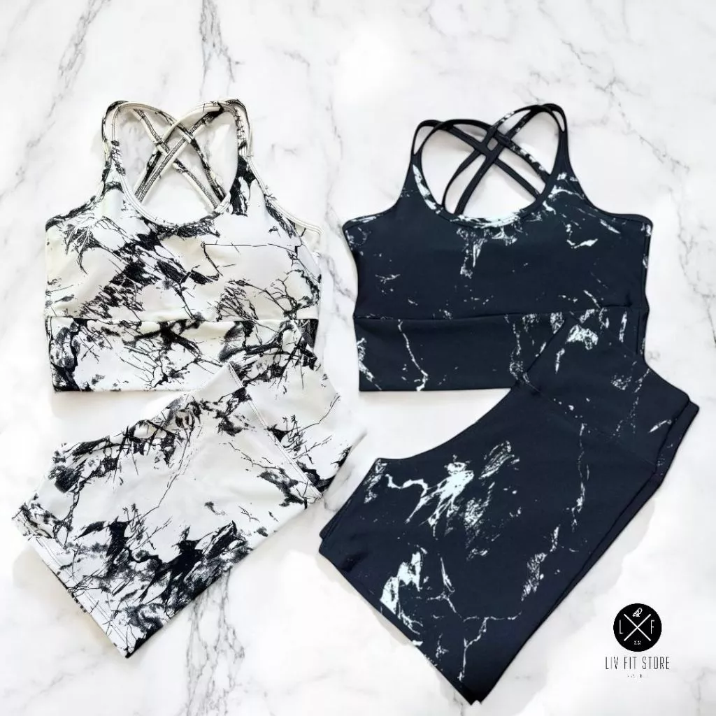 Kit 2 Conjunto Marmorizado Feminino Short Top Bojo Removível Tie Dye  Fitness Academia Ciclismo Cros — imagem 1