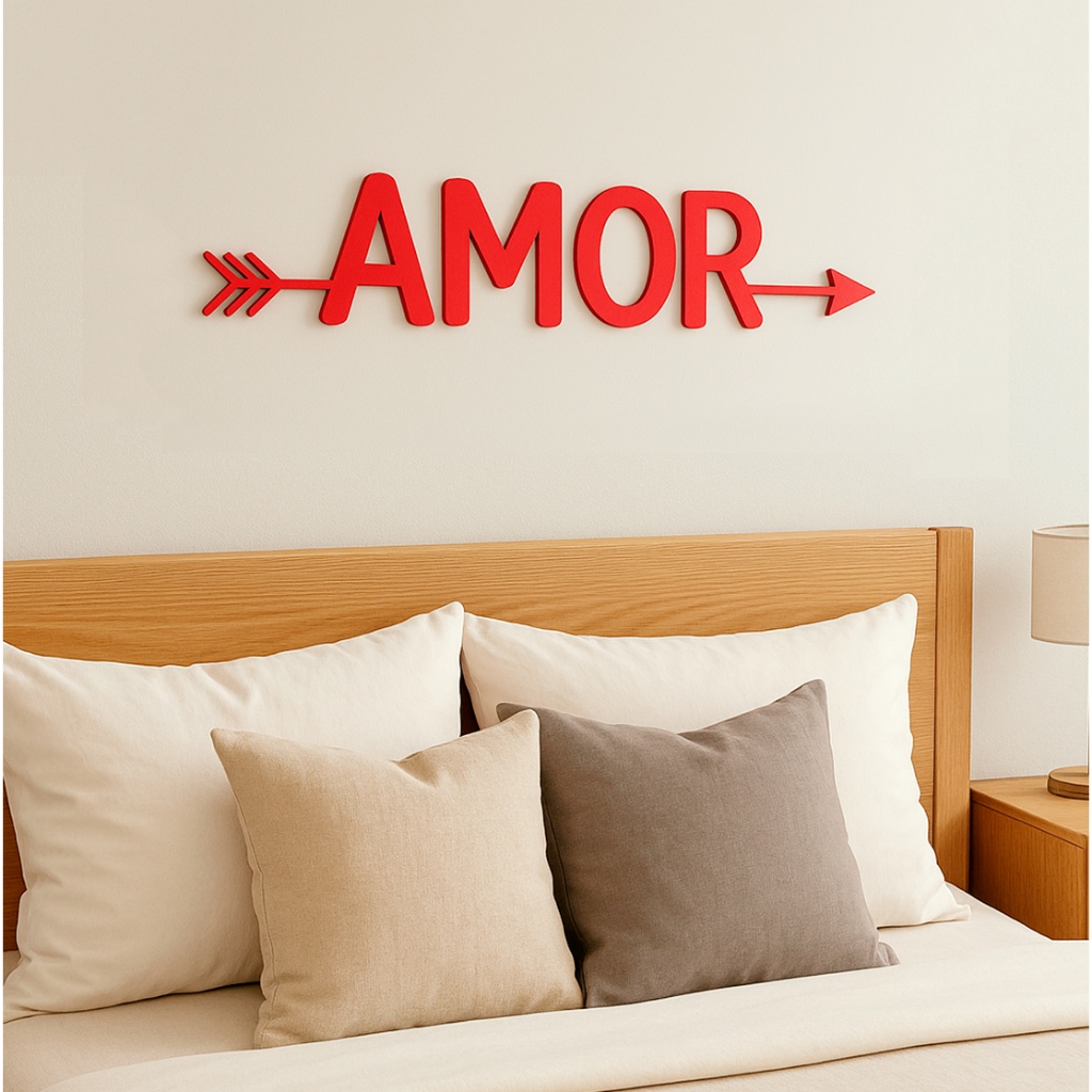 Placa Decorativa AMOR em PVC Expandido Preto 10mm - 60x15cm para Paredes, Salas e Quartos