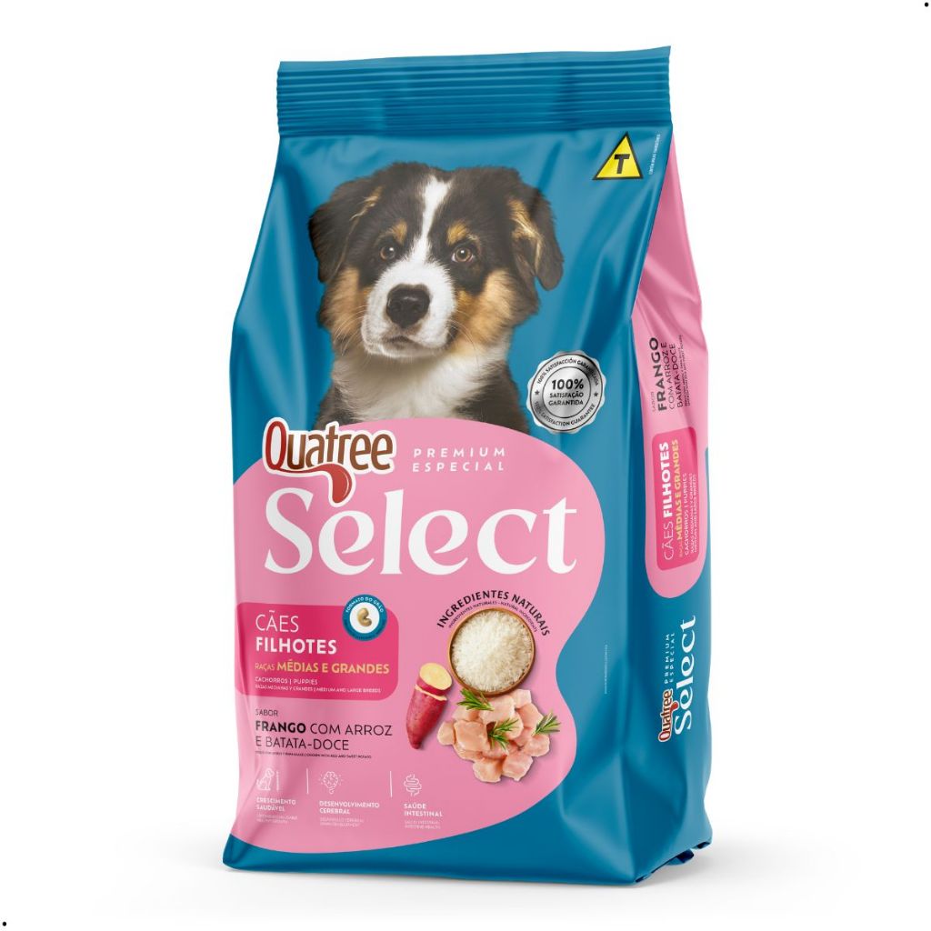 Ração Quatree Select Cães Filhotes Raças Médias Grandes Frango Arroz 15Kg Alimento Premium Especial