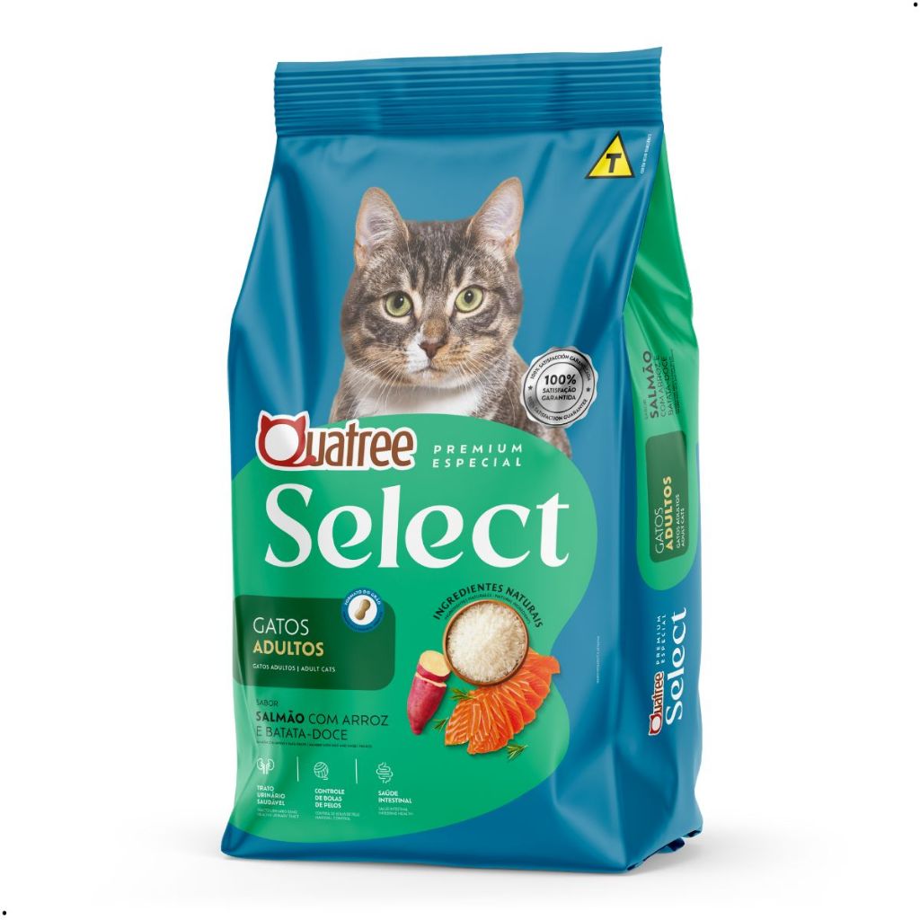 Ração Quatree Select Gatos Adultos Salmão e Arroz 10,1Kg Alimento Premium Especial