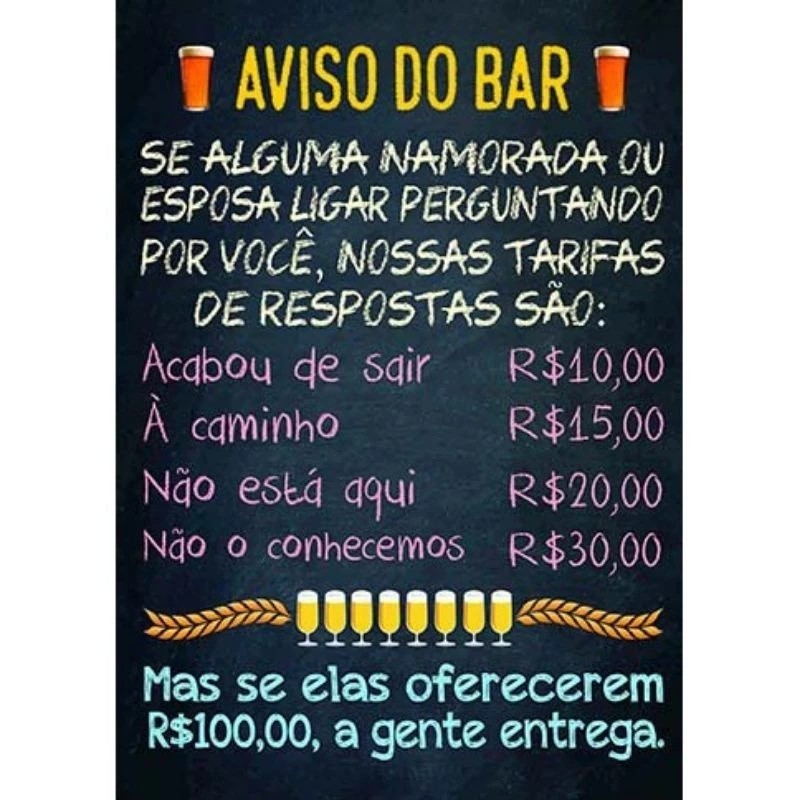 Quadro Placa Decorativa Aviso do Bar Buteco Bebida Frase em Oferta na Shopee