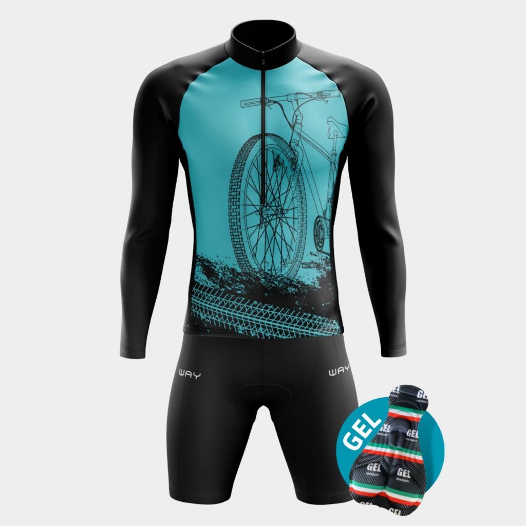 Conjunto Ciclismo Masculino Camisa Manga Longa Inverno Zíper Parcial Bike Pedalar Speed Mtb