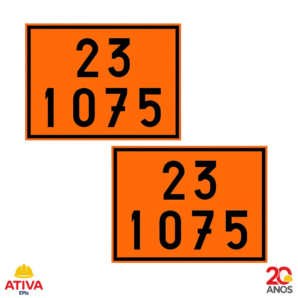 Kit c/ 2 Placa de Sinalização Segurança ONU Transporte de Gás Laranja Numerologia 23 1075