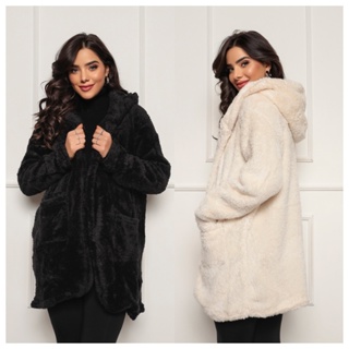 Casaco Teddy Max feminina Pelinho Inverno com Bolso Quetinho em Oferta na Shopee