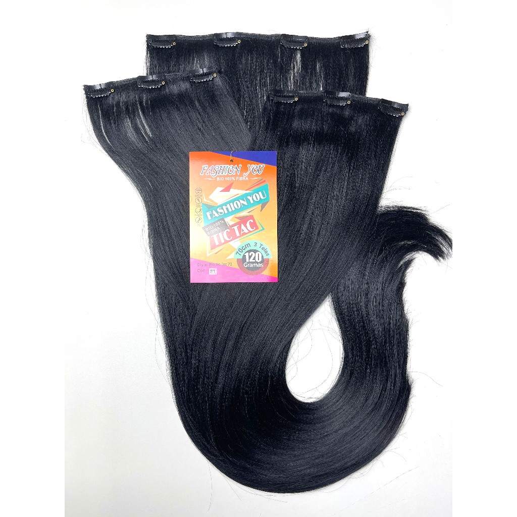 Cabelo Tic Tac Orgânico Bio 100% Fibra Liso Yaki 75 Cm 3 Telas 120 gramas