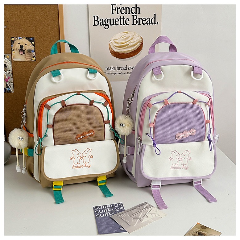 Mochila feminina genérica escolar faculdade de grande capacidade coloridas impermeável com pompom em Oferta na Shopee