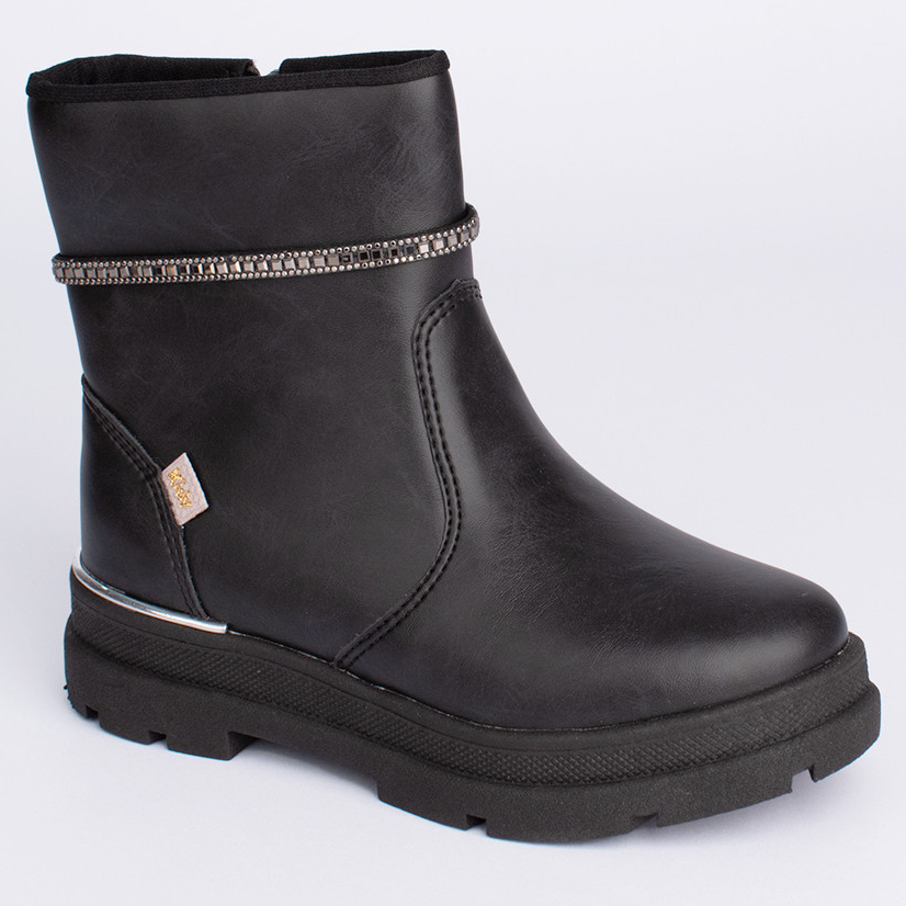Bota Infantil Menina Coturno Style Preta Moderna Tira Brilhante Delicada Antiderrapante Tratorada