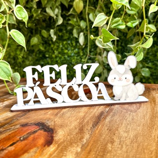 Nome Feliz Páscoa com Aplique Adesivado 20x7cm em MDF Cru ou Branco Laminado em Oferta na Shopee