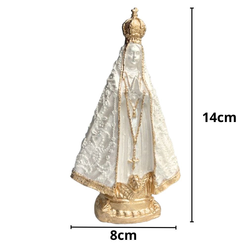 Imagem Nossa Senhora Aparecida Gesso Pintada Branco Perolado e Dourado