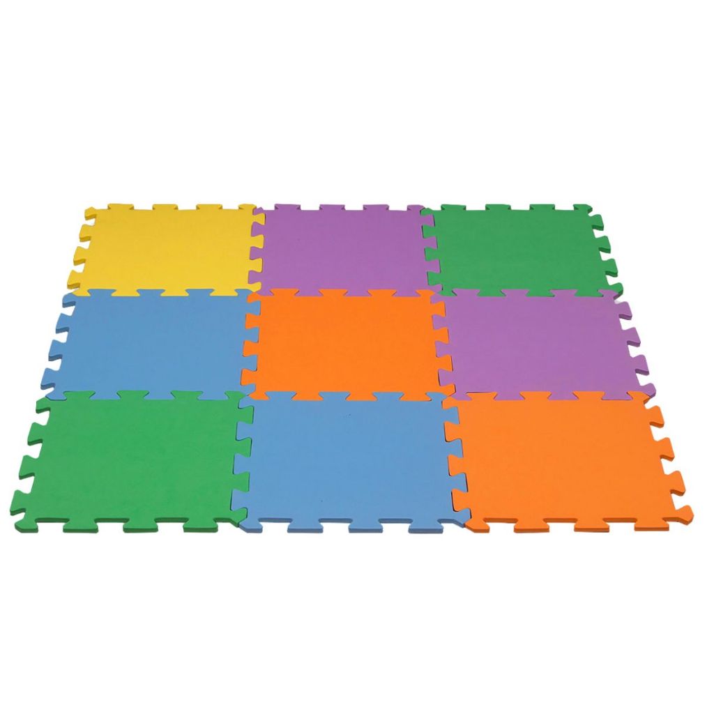 Tapete Tatame EVA Infantil 9pçs 28x28cm 8mm Colorido Brincar Criança Piso Quarto Sala Brinquedoteca Conforto Proteção