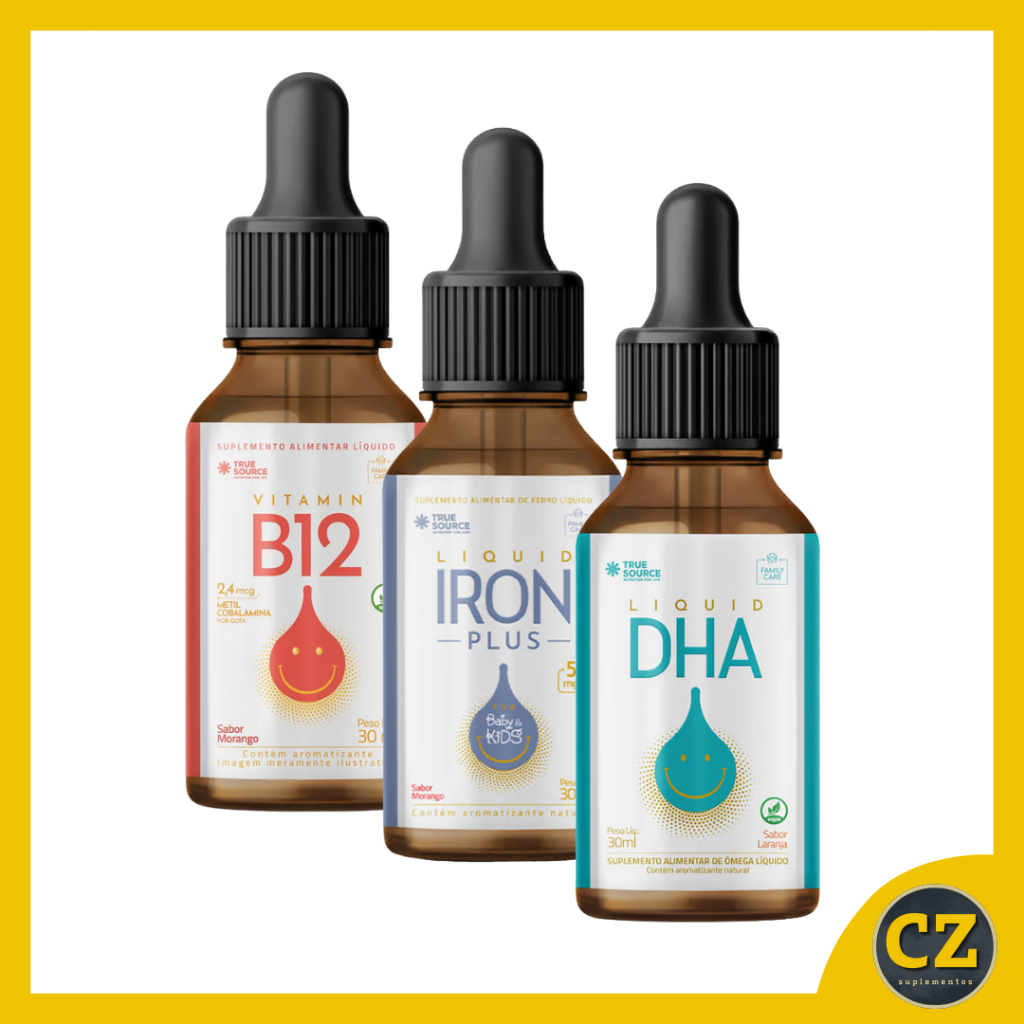 Kit Iron Plus + Multivitamín DHA + Vitamin B12 (30ml cada) - True Source