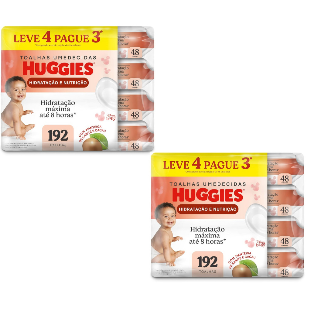Kit 8ptes Toalhas Umedecidas Huggies Hidratação e Nutrição 48un cada - Total 384un EQ.1 em Oferta na Shopee