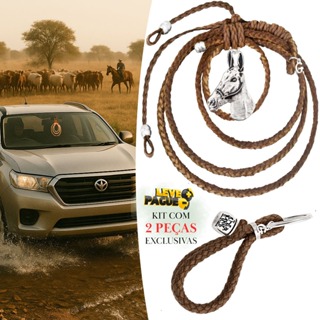 Laço Adorno de Couro Trançado P/ Retrovisor Jumento Country Marrom + Chaveiro Couro Cru em Oferta na Shopee