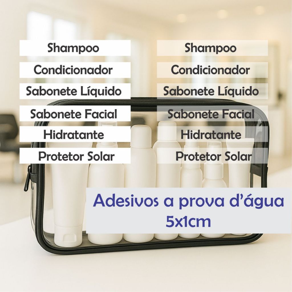 Etiquetas Adesivo  Necessaire 5x1cm Shampoo Condicionador,Sabonete Líquido, Sabonete Facial, Hidratante, Protetor Solar em Oferta na Shopee