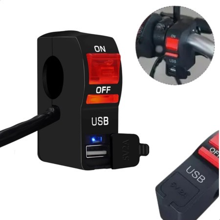 Botao Liga E Desliga Auxiliar Farol Moto Com Carregador Usb em Oferta na Shopee