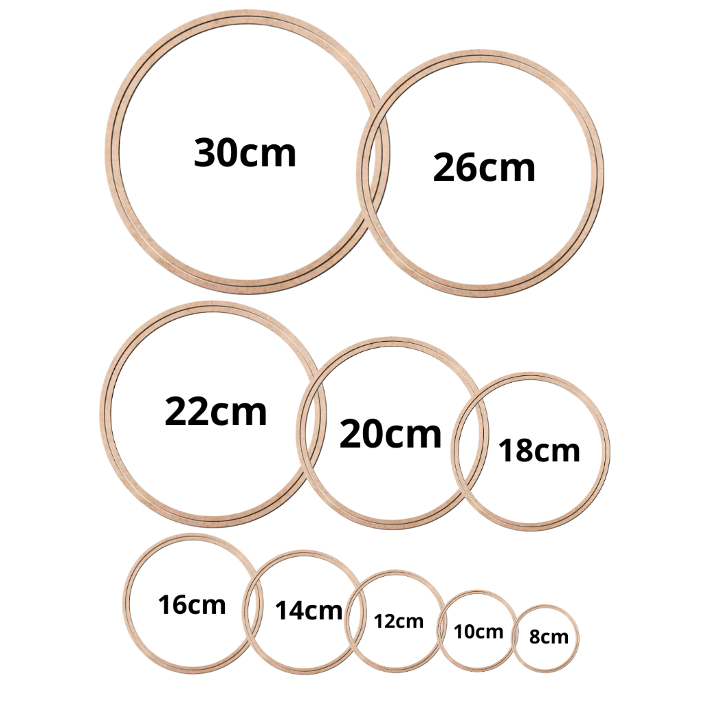 Bastidor em Mdf cru 6 mm Kit com 1 unidade de cada tamanho crochê moldura bordado porta aliança vários tamanhos em Oferta na Shopee