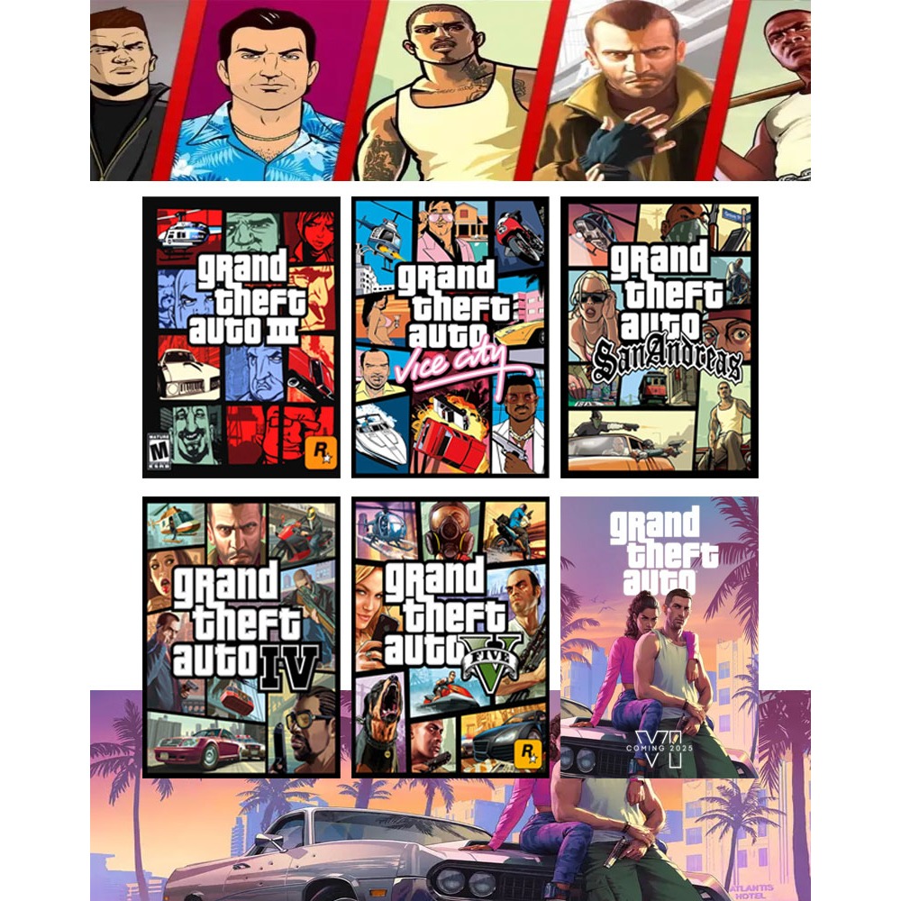 Quadrinhos decorativos GTA 5 GTA 4 GTA SA GTA 3 GTA VICE CITY GTA V VI 6