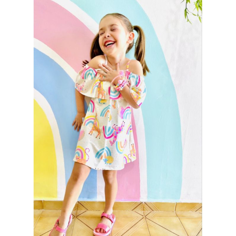 Vestido+Menina+Infantil+feminino+estampado+colorido+temático+Farm+Luxo
