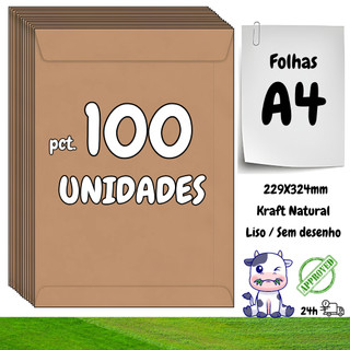 100 Envelopes A4 Kraft Saco Liso Armazenar Transportar Organizar Proteger