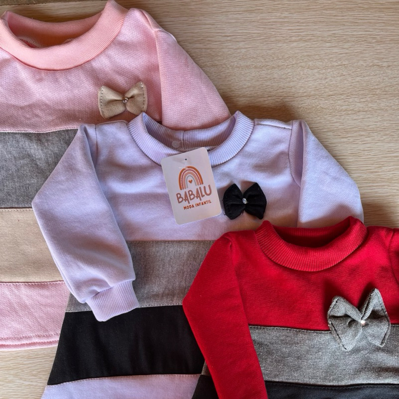 KIT 3 vestidos infantil moletom ótima qualidade
