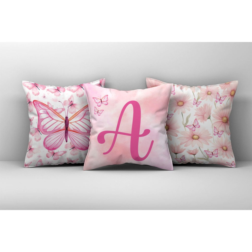 Kit 3 Capas de Almofada Borboleta Rosa com Inicial em Oferta na Shopee
