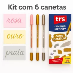 Kit 6 Caneta Gel Tris Inkfinity 1.0mm Alternativa à Cis Trigel Colorida Metálica
